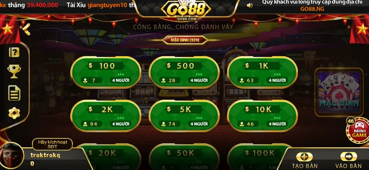 Trải Nghiệm Mậu Binh Tại Go88 Với Chiến Thuật Đỉnh Cao Và Jackpot Hàng Trăm Triệu