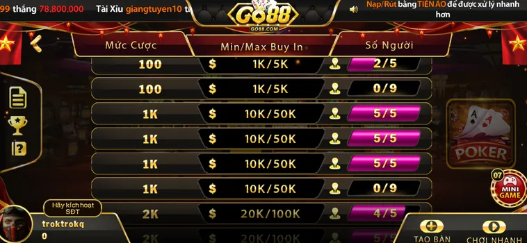 Tham Gia Poker Tại Go88 Để Nhận Thưởng Jackpot Khủng Đẳng Cấp Thế Giới